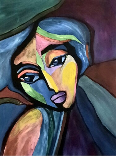 Painting titled "Portrait féminin 1" by Pascal Lago, Original Artwork, Acrylic Mounted on Wood Stretcher frame