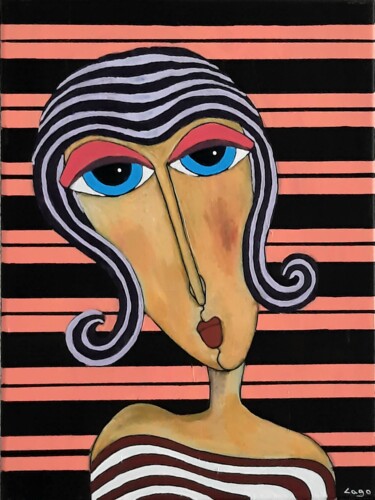 Painting titled "Portrait féminin 5" by Pascal Lago, Original Artwork, Acrylic Mounted on Wood Stretcher frame