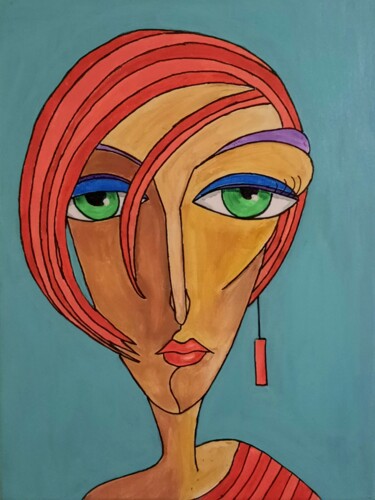 Painting titled "Portrait féminin 8" by Pascal Lago, Original Artwork, Acrylic Mounted on Wood Stretcher frame