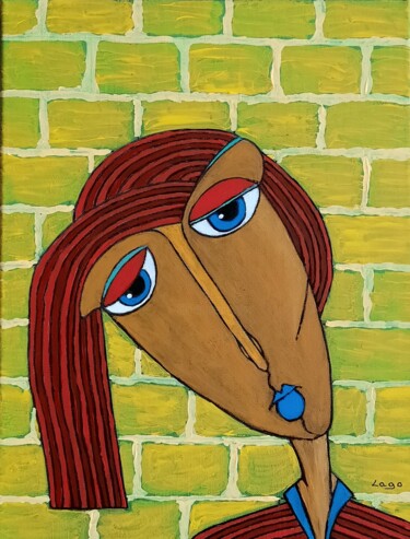 Painting titled "Portrait féminin 11" by Pascal Lago, Original Artwork, Acrylic Mounted on Wood Stretcher frame