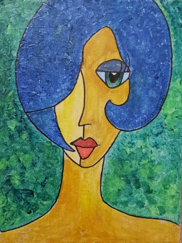 Painting titled "Portrait féminin 12" by Pascal Lago, Original Artwork, Acrylic Mounted on Wood Stretcher frame