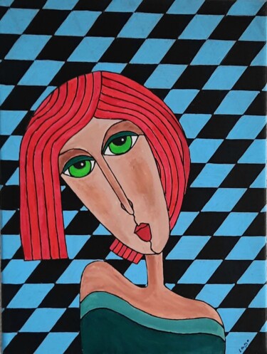 Painting titled "Portrait féminin 16" by Pascal Lago, Original Artwork, Acrylic Mounted on Wood Stretcher frame