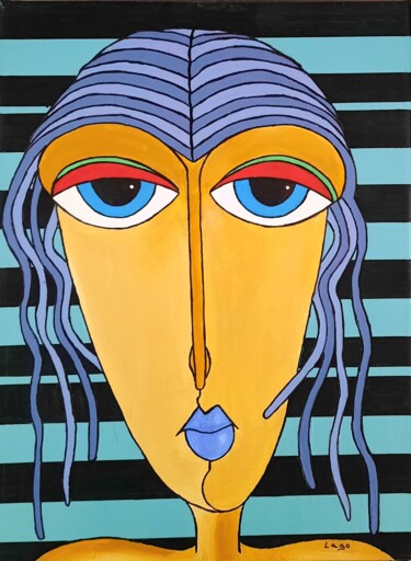 Painting titled "Portrait féminin 20" by Pascal Lago, Original Artwork, Acrylic Mounted on Wood Stretcher frame