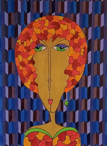 Schilderij getiteld "Portrait féminin 22" door Pascal Lago, Origineel Kunstwerk, Acryl Gemonteerd op Frame voor houten branc…