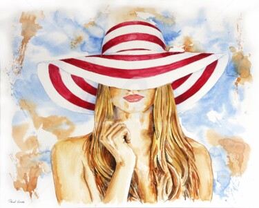 Peinture intitulée "fille-au-chapeau-ro…" par Pascal Lenoble, Œuvre d'art originale