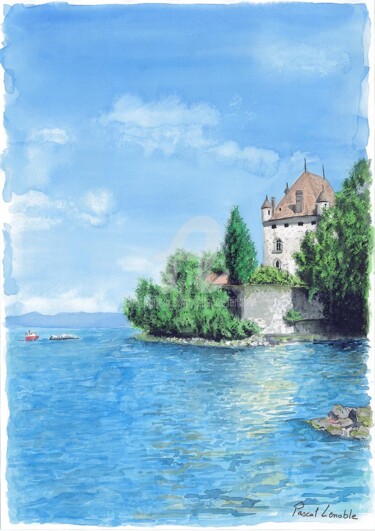 Peinture intitulée "Chateau d'Yvoire la…" par Pascal Lenoble, Œuvre d'art originale