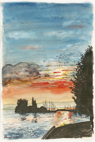 Painting titled "Couche soleil Annecy" by Pascal Lenoble, Original Artwork