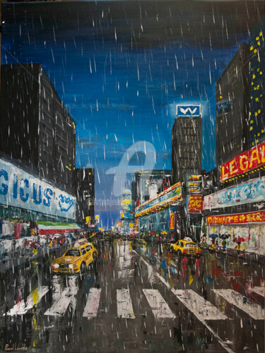 Painting titled "Sale temps a NY" by Pascal Lenoble, Original Artwork, Acrylic Mounted on Wood Stretcher frame