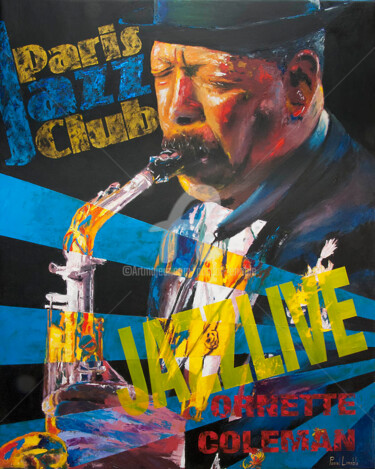 Painting titled "Ornette Coleman" by Pascal Lenoble, Original Artwork, Oil Mounted on Wood Stretcher frame