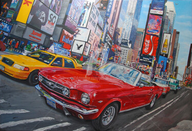 Pintura titulada "Ford Mustan GT Cabr…" por Pascal Lenoble, Obra de arte original, Oleo Montado en Bastidor de camilla de ma…