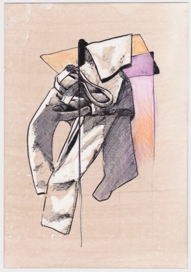 Σχέδιο με τίτλο "Paréidolie 28" από Pascal Maestri, Αυθεντικά έργα τέχνης, Κοντέ Τοποθετήθηκε στο Ξύλινο πάνελ