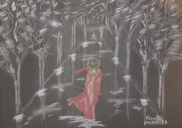 Drawing titled "la femme en rouge" by Pascal, Original Artwork
