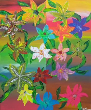 Painting titled "Farandole de fleur…" by Pascal, Original Artwork, Acrylic