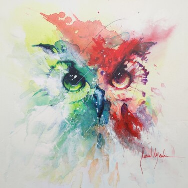 Painting titled "ABSTRACT OWL" by Pascal Merlin, Original Artwork, Acrylic Mounted on Wood Stretcher frame
