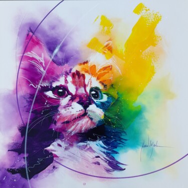 Malerei mit dem Titel "THE CAT" von Pascal Merlin, Original-Kunstwerk, Acryl Auf Keilrahmen aus Holz montiert