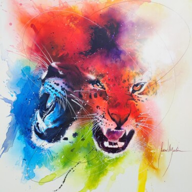 Картина под названием "Abstract Cheetah 80…" - Pascal Merlin, Подлинное произведение искусства, Акрил Установлен на Деревянн…