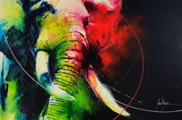 Painting titled "ABSTRACT ELEPHANT" by Pascal Merlin, Original Artwork, Acrylic Mounted on Wood Stretcher frame