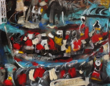 Pittura intitolato "Le bac Zanzibar" da Pascal Milcendeau, Opera d'arte originale, Acrilico Montato su Telaio per barella in…