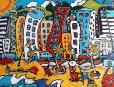 Peinture intitulée "Au pied des favelas" par Pascal Milcendeau, Œuvre d'art originale, Acrylique