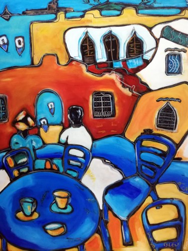 Painting titled "La pause bleue" by Pascal Milcendeau, Original Artwork, Acrylic Mounted on Wood Stretcher frame