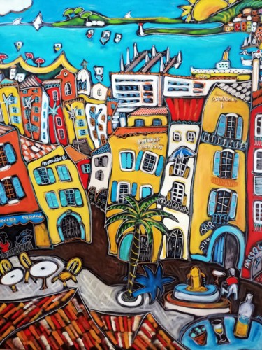 Painting titled "La ville basse" by Pascal Milcendeau, Original Artwork, Acrylic Mounted on Wood Stretcher frame