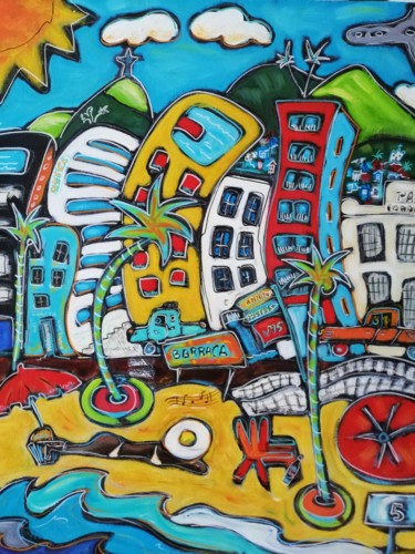 Painting titled "Copacabana" by Pascal Milcendeau, Original Artwork, Acrylic Mounted on Wood Stretcher frame