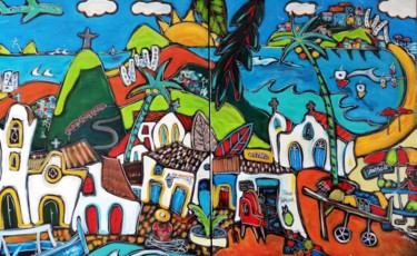 Malerei mit dem Titel "La rua madureira" von Pascal Milcendeau, Original-Kunstwerk, Acryl Auf Keilrahmen aus Holz montiert