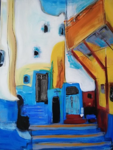Painting titled "La porte bleue" by Pascal Milcendeau, Original Artwork, Acrylic Mounted on Wood Stretcher frame