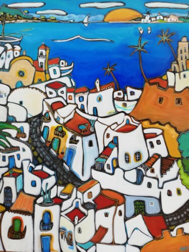 Painting titled "Eivissa, métisse d'…" by Pascal Milcendeau, Original Artwork, Acrylic Mounted on Wood Stretcher frame