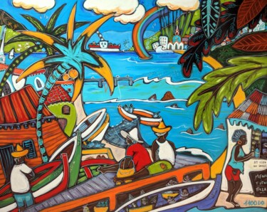 Painting titled "Tropical Rainbow" by Pascal Milcendeau, Original Artwork, Acrylic Mounted on Wood Stretcher frame
