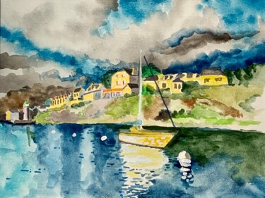 Painting titled "Un mouillage à Sauz…" by Pascal Newton, Original Artwork, Watercolor