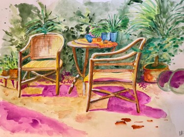 绘画 标题为“Le salon de jardin” 由Pascal Newton, 原创艺术品, 水彩