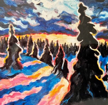 Painting titled "Les Sapins" by Pascal Newton, Original Artwork, Acrylic