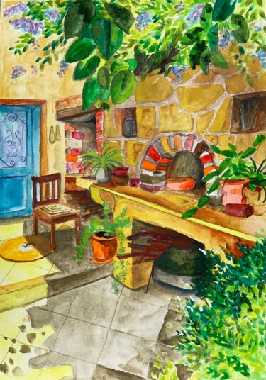 Peinture intitulée "La Maison en Crète…" par Pascal Newton, Œuvre d'art originale, Aquarelle