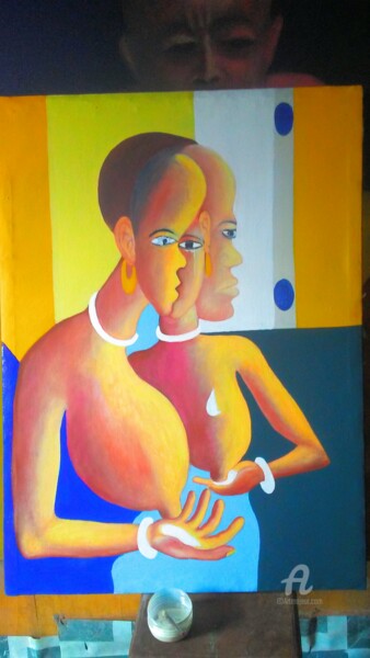 Ζωγραφική με τίτλο "Mamelles nourricièr…" από Pascal Nkana, Αυθεντικά έργα τέχνης