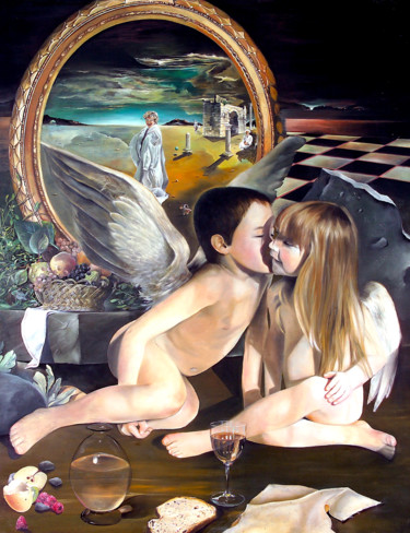 Peinture intitulée "triple-reflet-atavi…" par Pascal Piro, Œuvre d'art originale, Huile
