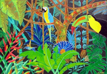 Malerei mit dem Titel "Jungle 1995" von Pascal Poutchnine, Original-Kunstwerk, Acryl