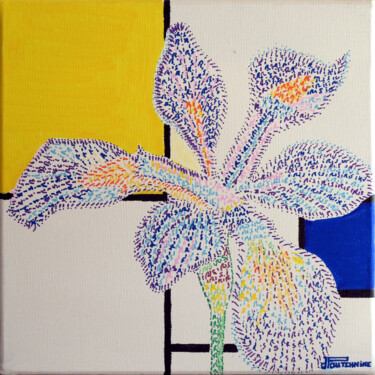 Painting titled "Iris plus Mondrian" by Pascal Poutchnine, Original Artwork, Acrylic Mounted on Wood Stretcher frame