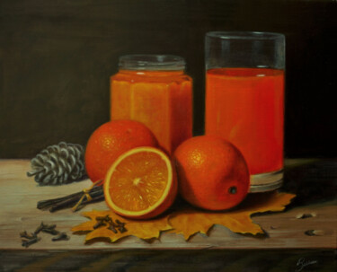 Schilderij getiteld "Oranges" door Pascal Roskam, Origineel Kunstwerk, Olie