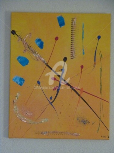 Schilderij getiteld "Dans ma nuit jaune…" door Pascal Russi (PRussi), Origineel Kunstwerk, Olie