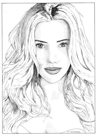 Disegno intitolato "Scarlett Johansson" da Pascal Tavarner, Opera d'arte originale, Inchiostro