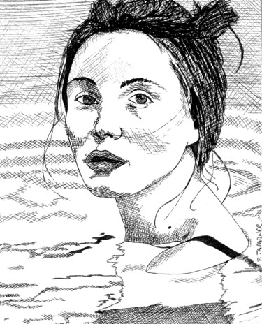 Drawing titled "Emmanuelle Béart" by Pascal Tavarner, Original Artwork, Ink