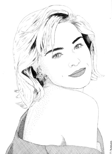 Drawing titled "Sharon Stone" by Pascal Tavarner, Original Artwork, Ink