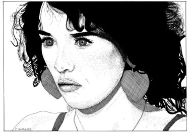 Drawing titled "Isabelle Adjani" by Pascal Tavarner, Original Artwork, Ink