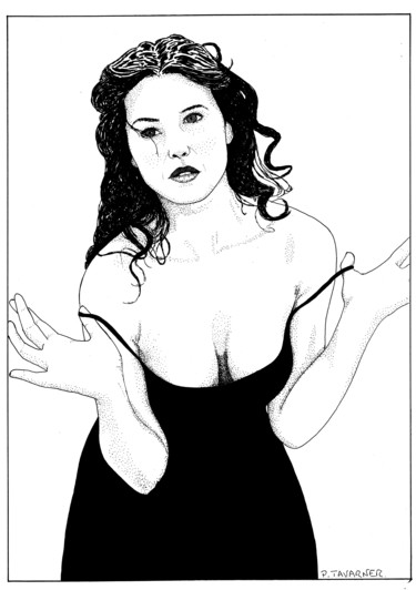 Drawing titled "Monica Bellucci" by Pascal Tavarner, Original Artwork, Ink