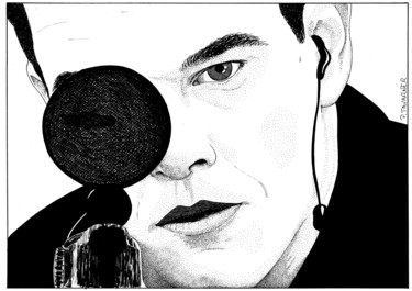 Drawing titled "Matt Damon" by Pascal Tavarner, Original Artwork, Ink