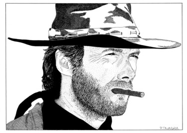 Рисунок под названием "Clint Eastwood" - Pascal Tavarner, Подлинное произведение искусства, Чернила