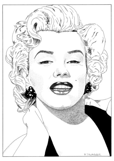 Rysunek zatytułowany „Marilyn Monroe” autorstwa Pascal Tavarner, Oryginalna praca, Atrament