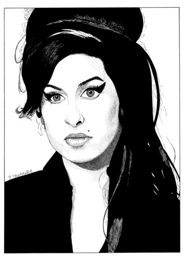 Drawing titled "Amy Winehouse" by Pascal Tavarner, Original Artwork, Ink