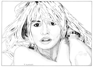 Zeichnungen mit dem Titel "Brigitte Bardot" von Pascal Tavarner, Original-Kunstwerk, Tinte
